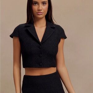 Black Cropped Blazer Top